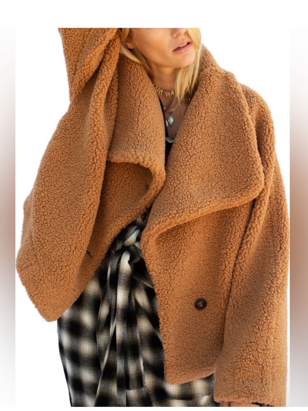 Free People Women's Izzy Wrap Teddy Jacket In Tan Size Medium